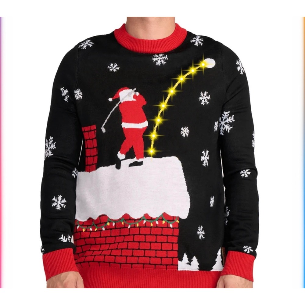 Tipsy Elves Mens Santa Slice Light Up Ugly Christmas Sweater Golf 3XL TE-CSW2042